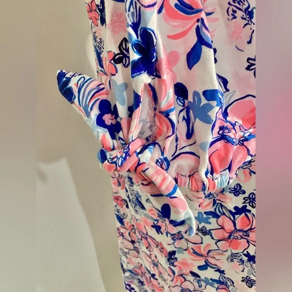 Lilly Pulitzer Pink and Blue Floral 3/4 Sleeve Cotton Dress - Picture 8 of 11